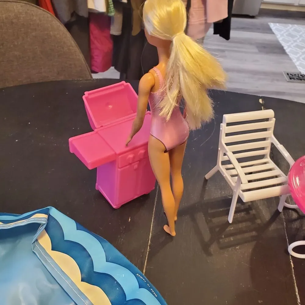 Vintage Barbie Pool Party Set Table Chairs BBQ Lounger Pool Floaties *No Dolls